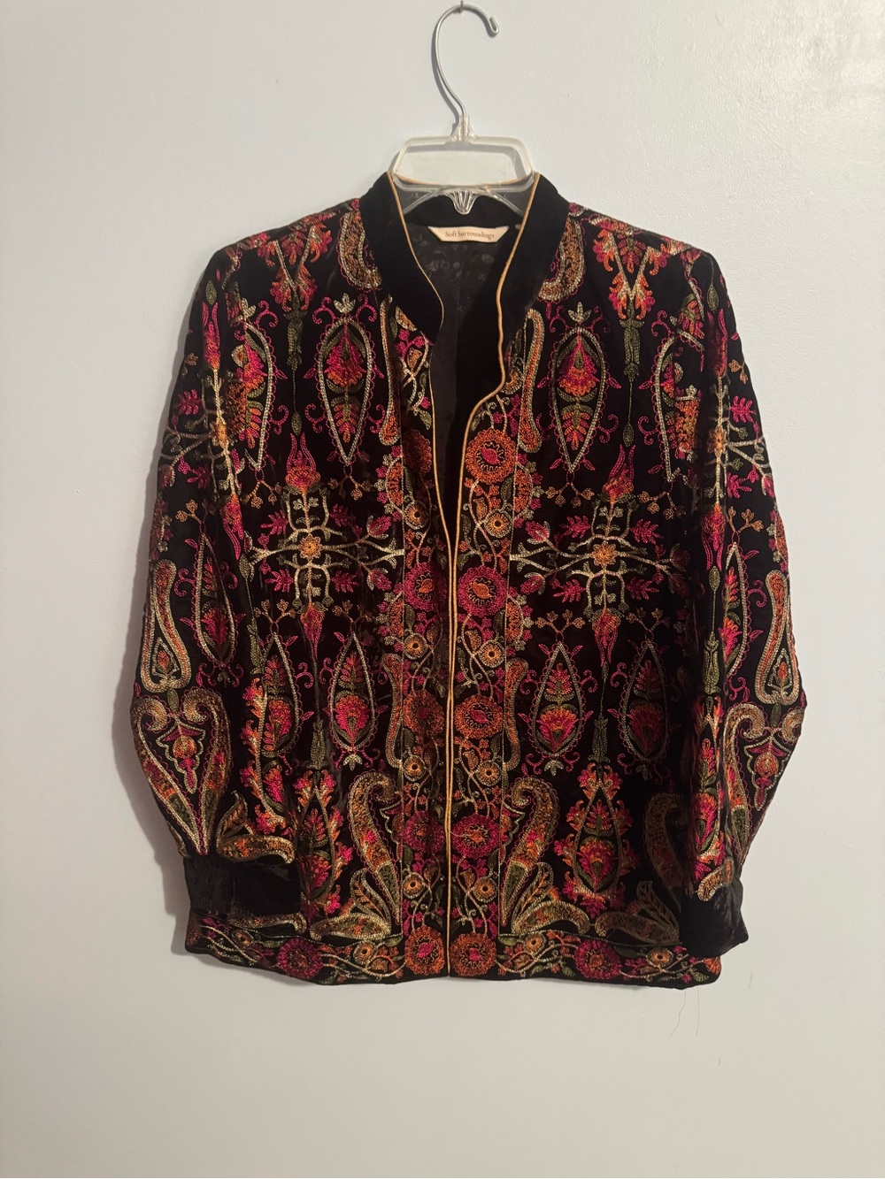 Soft Surroundings - Black Velvet Embroidered Jacket with Gold Trim